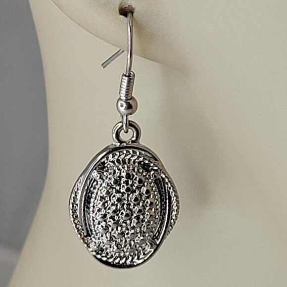 Silver Tone Oval Small Earrings - Picture 1 of 11